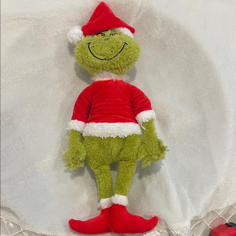 Green Grinch Plush Toy with Red Santa Outfit